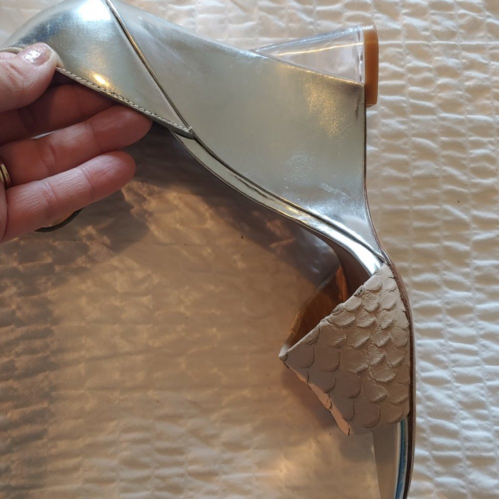 Sigerson Morrison Lucite clear heel wedge sandals sz 9 - Picture 10 of 14
